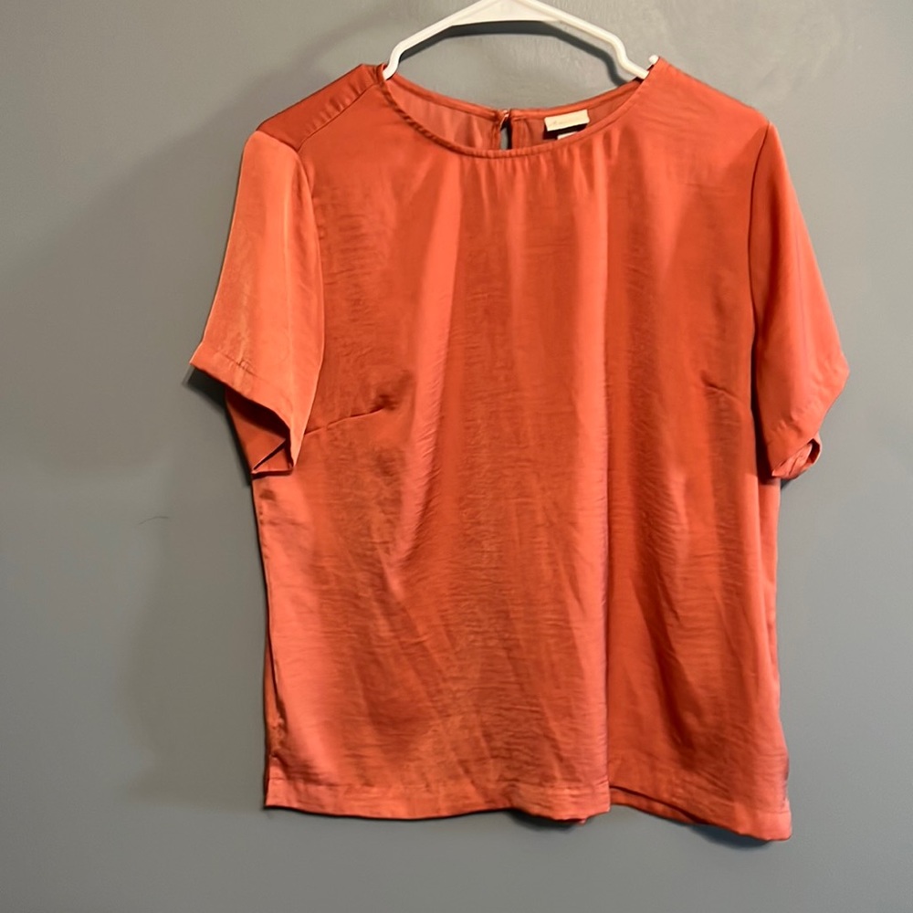 Salmon pink satin blouse